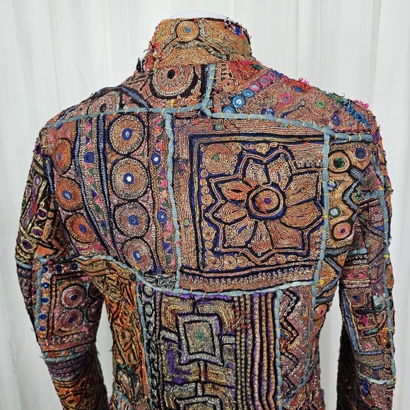 Vintage Unique Colorful Patchwork Jacket Intricate Embroidery Mandarin Collar - Picture 10 of 12